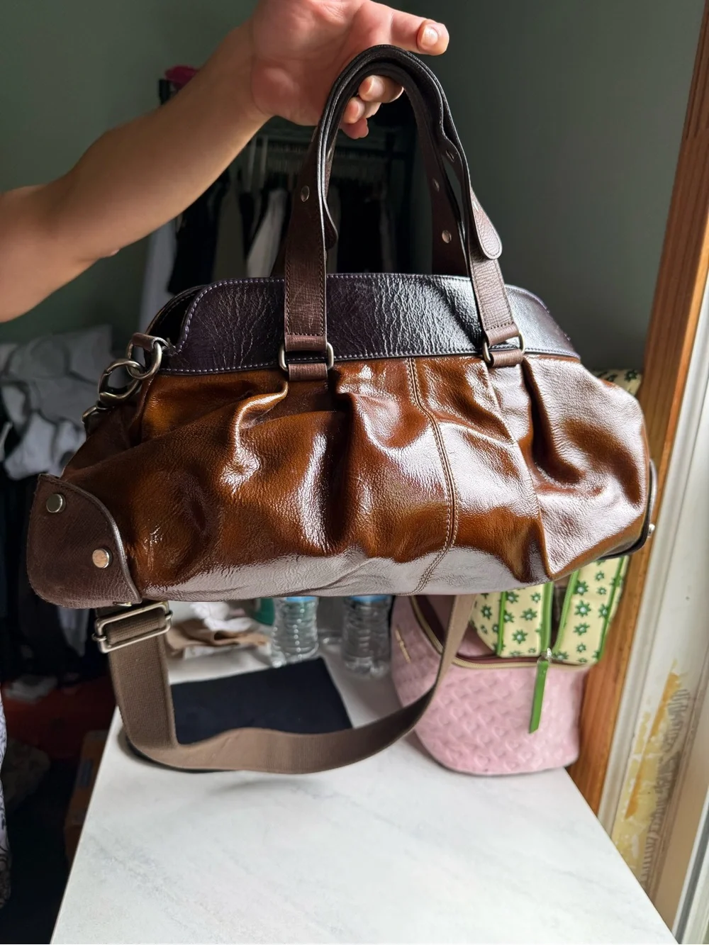Marni Two-Tone Brown and Deep Purple Leather Tote - Picture 2 of 7